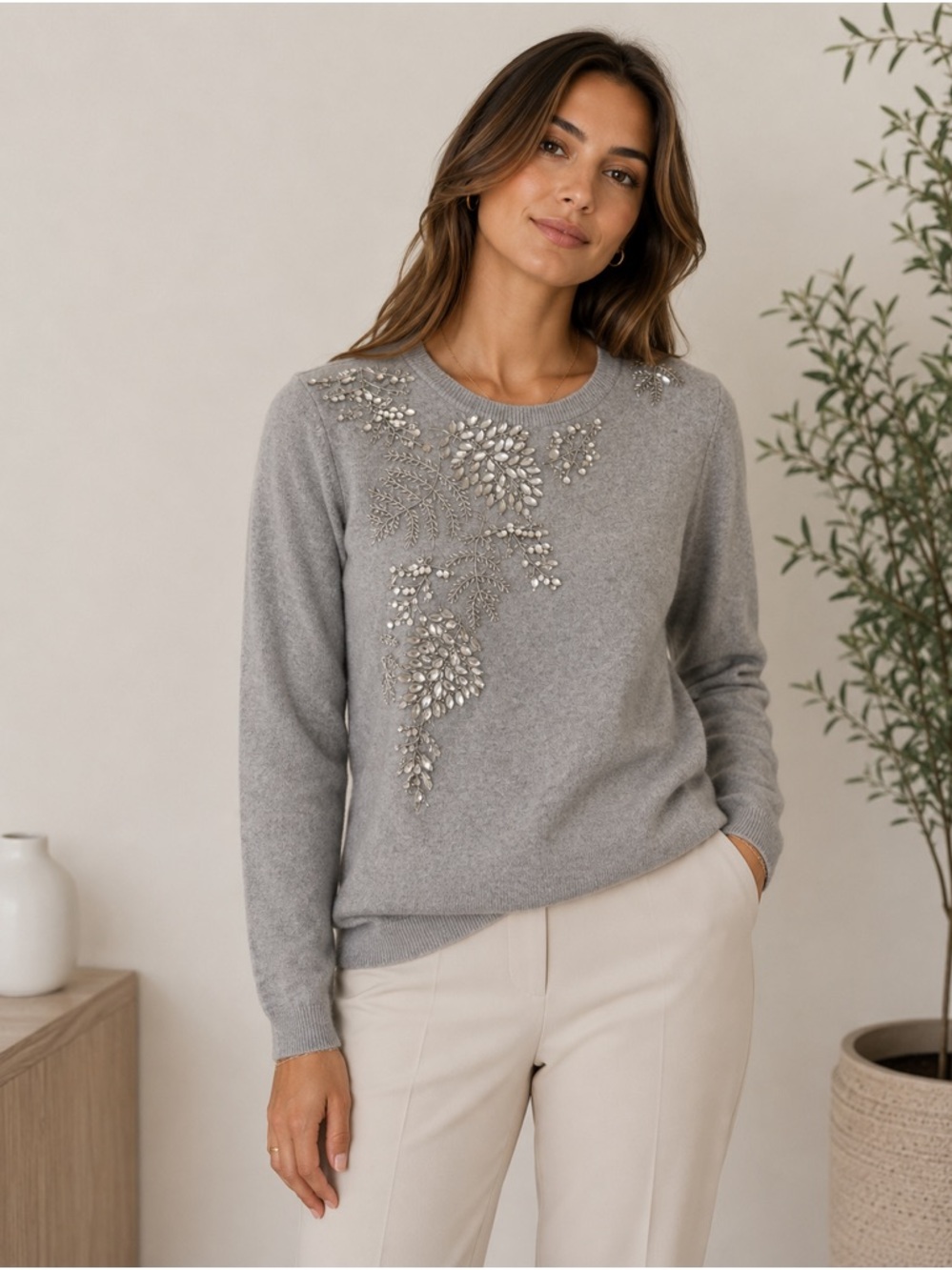 Neiman Marcus Crystal-Embellished Cashmere Sweater